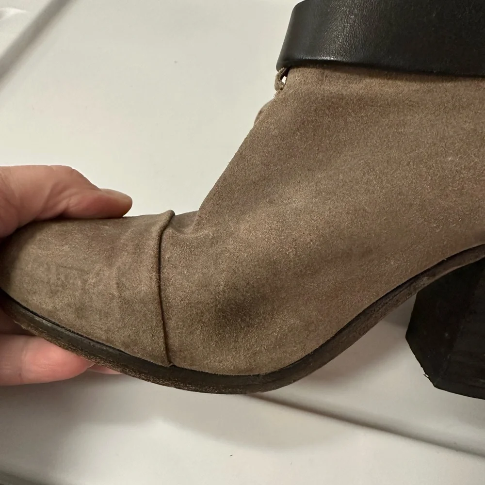 RAG & BONE 7 Harrow Khaki suede leather buckle ankle boot quality luxury western
